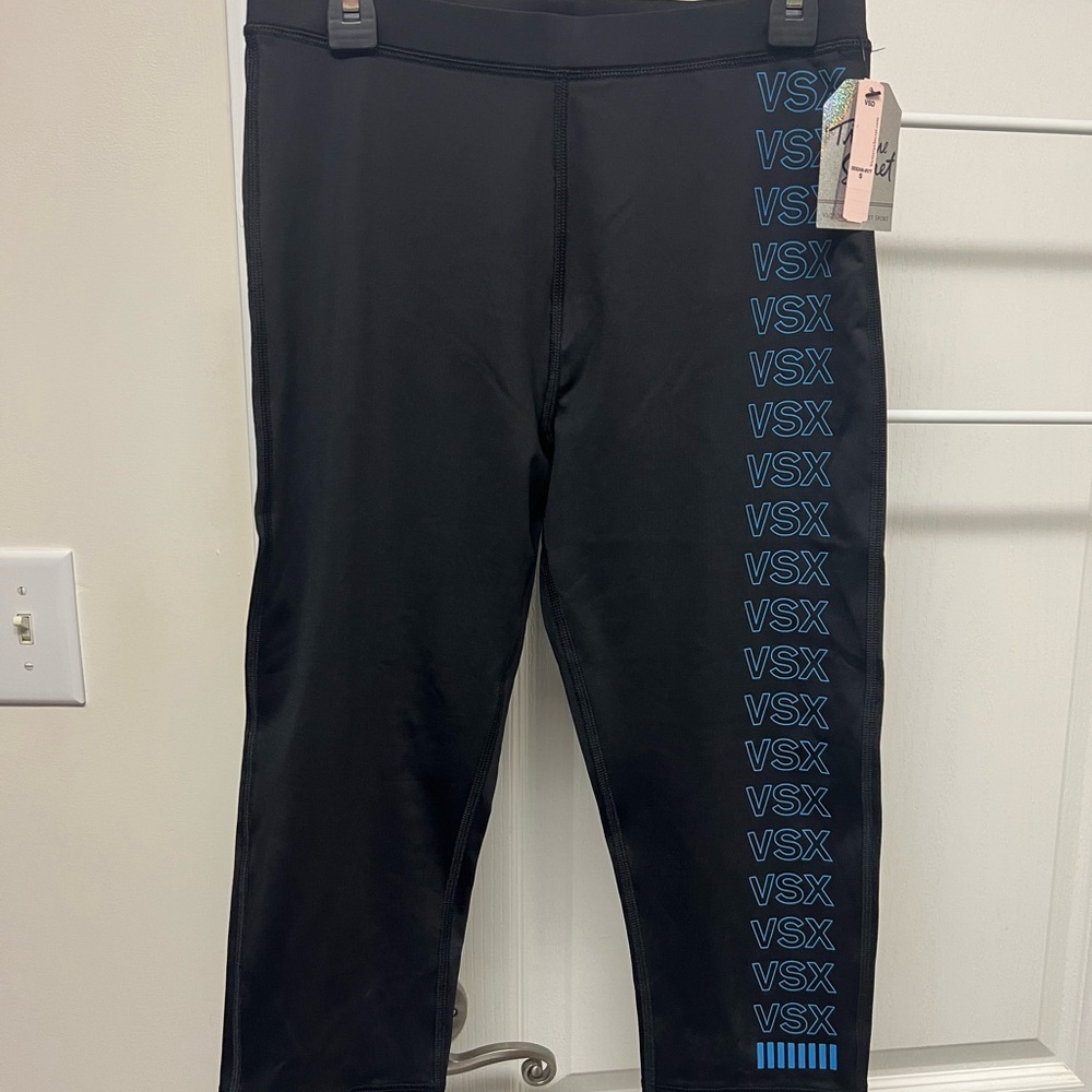 Victoria's Secret Black Leggings with Blue VSX Logo